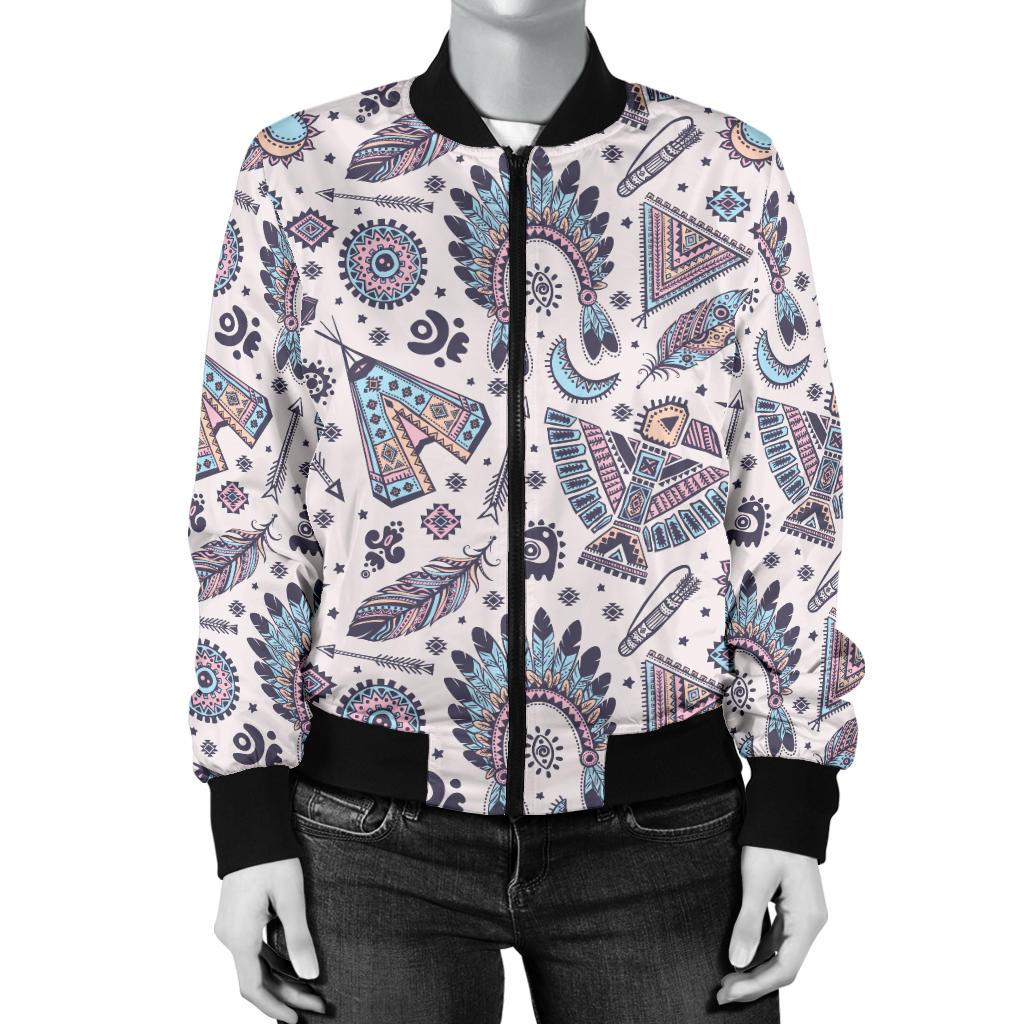 Eagles Native American Indian Symbol Women Casual Bomber Jacket