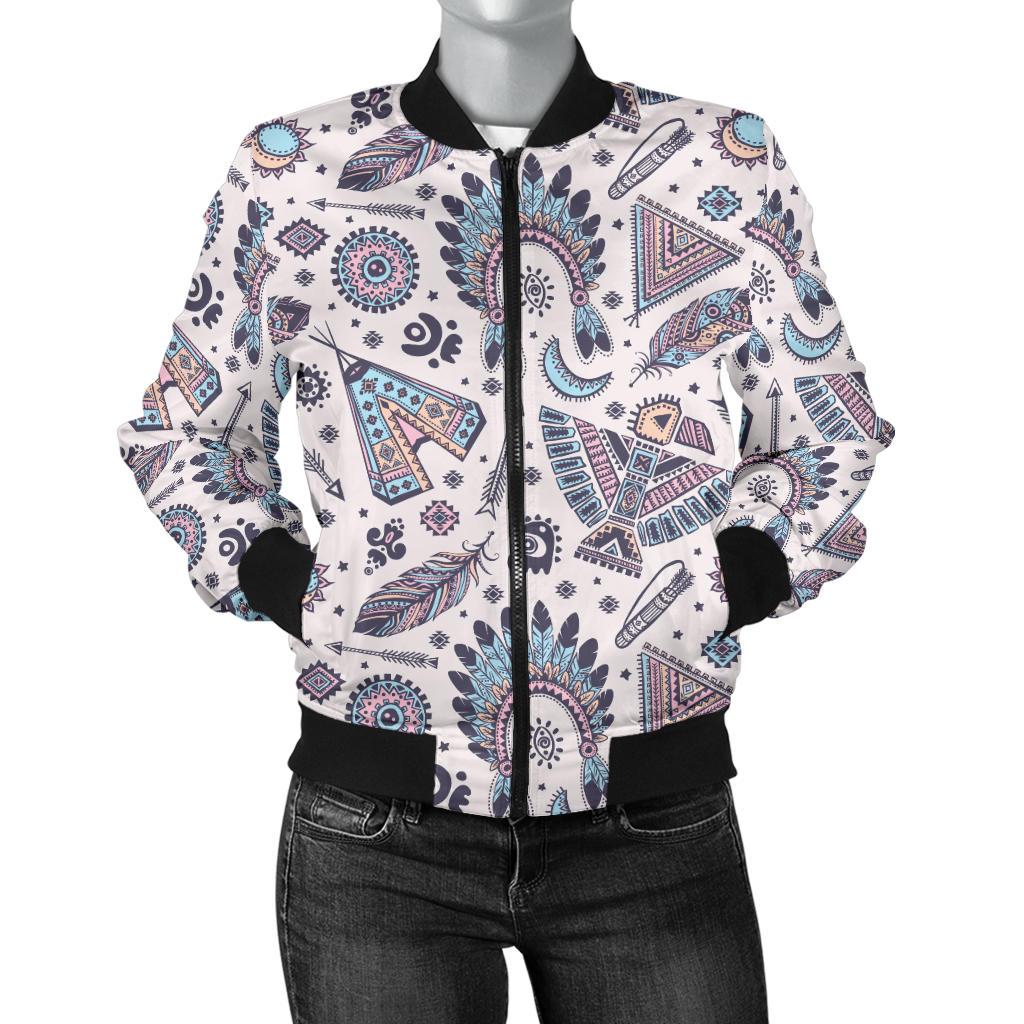 Eagles Native American Indian Symbol Women Casual Bomber Jacket