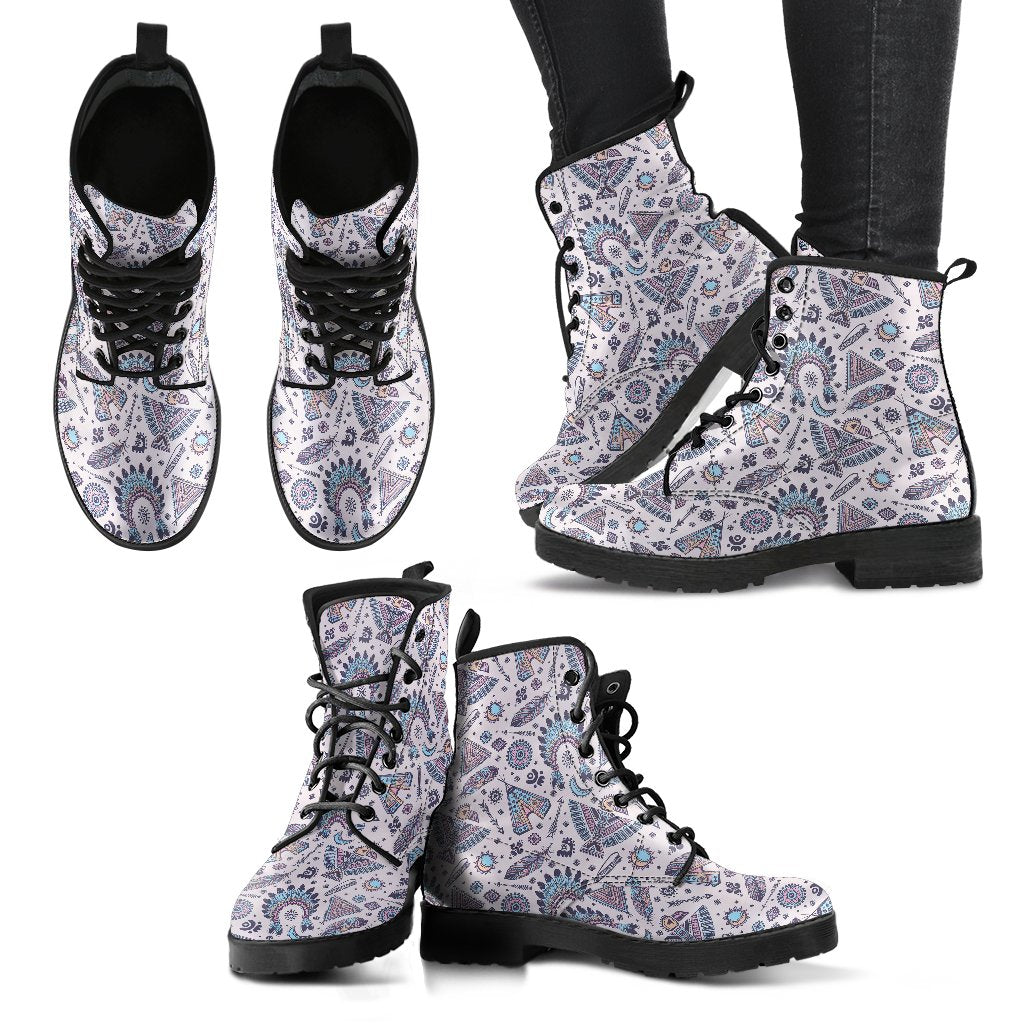 Eagles Native American Indian Symbol Women Leather Boots-JTAMIGO.COM
