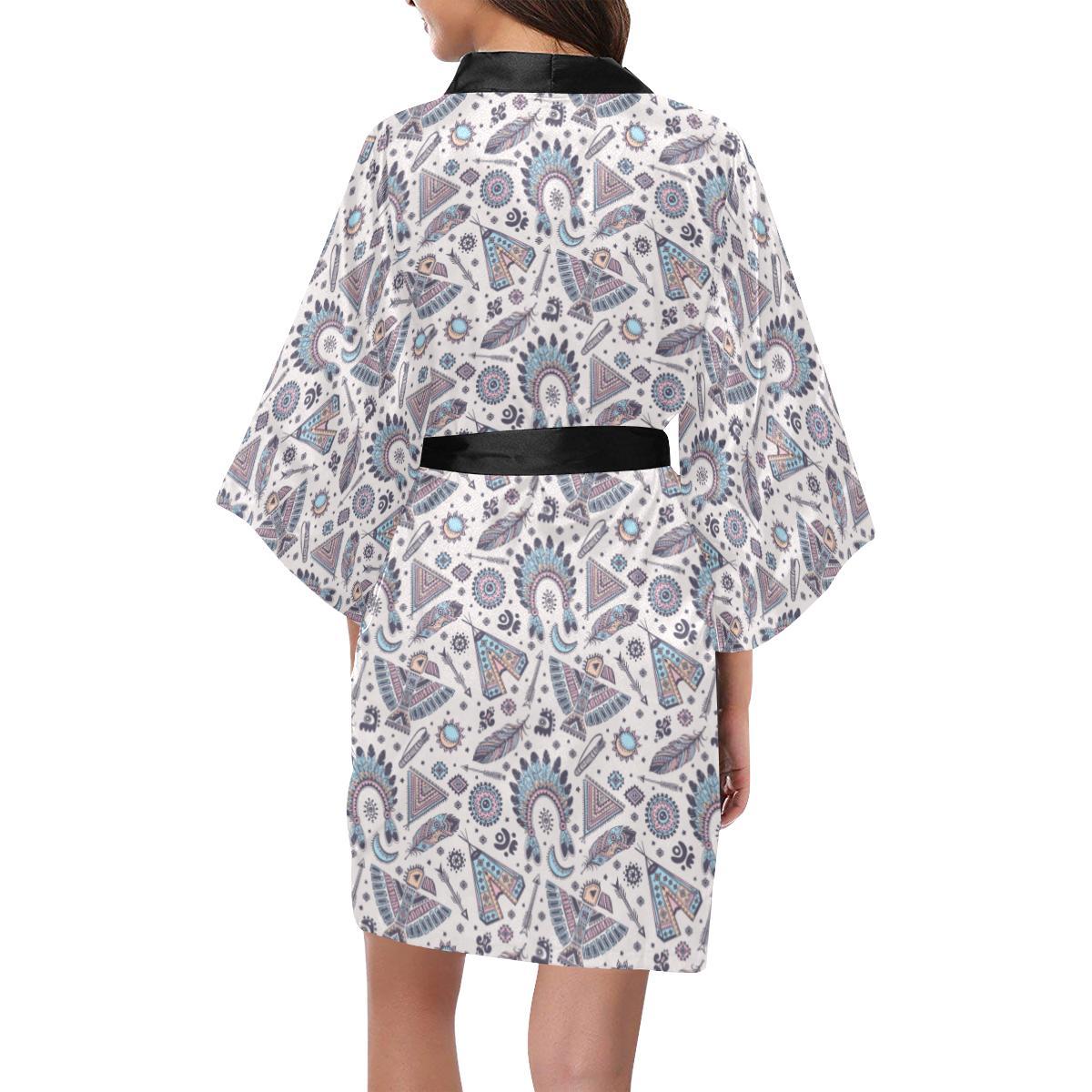 Eagles Native American Indian Symbol Women Short Kimono Robe