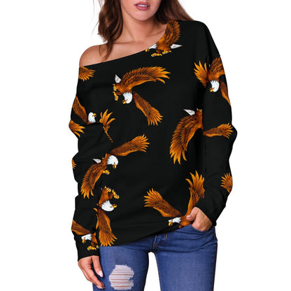 Eagles Print Pattern Off Shoulder Sweatshirt