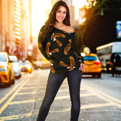 Eagles Print Pattern Off Shoulder Sweatshirt