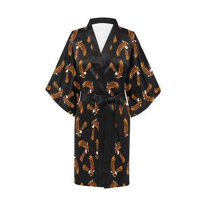 Eagles Print Pattern Women Short Kimono Robe