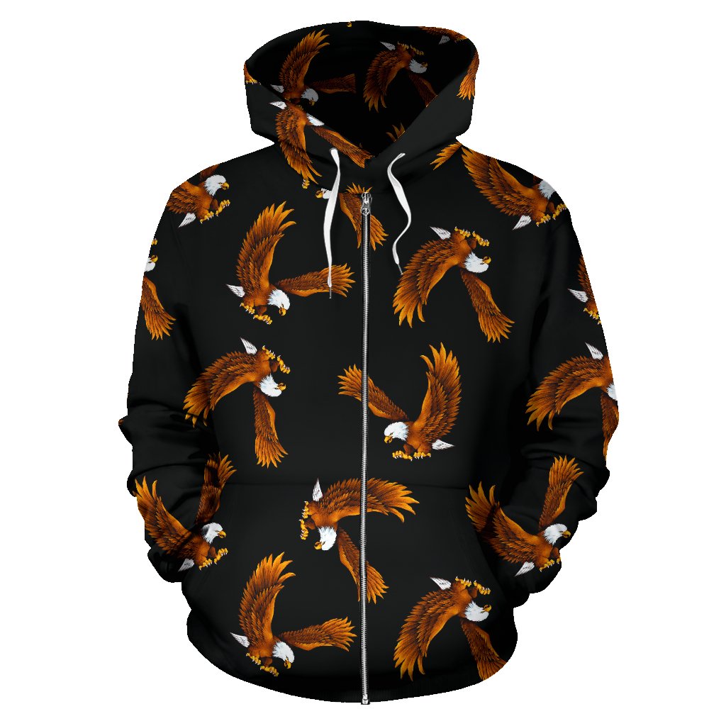 Eagles Print Pattern Zip Up Hoodie