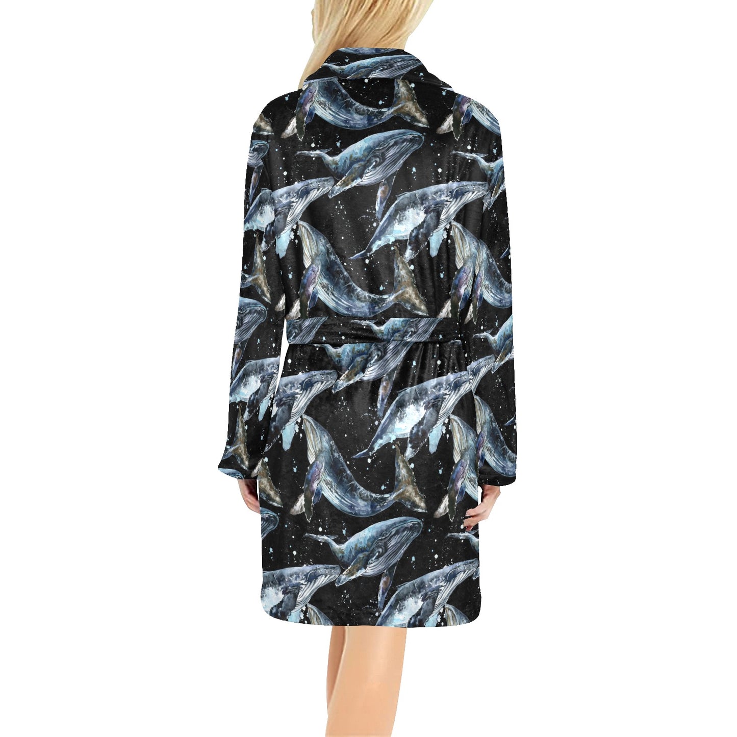 Humpback Whale Pattern Print Design 01 Women's Fleece Robe
