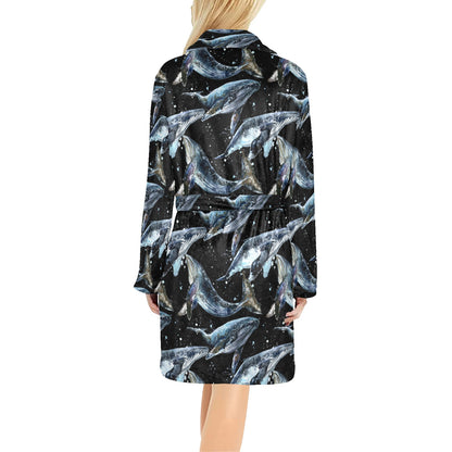 Humpback Whale Pattern Print Design 01 Women's Fleece Robe