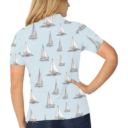 Sailing Ships Pattern Print Design A01 Women's Polo Shirt