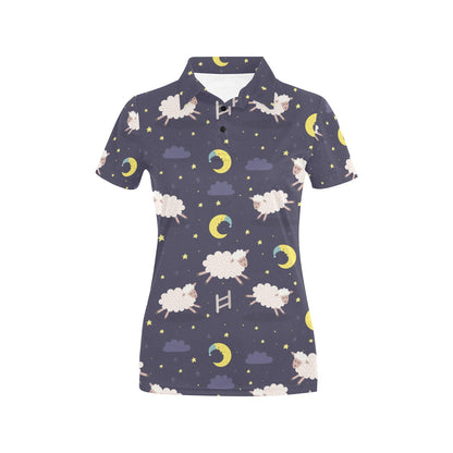 Sheep Night Pattern Print Design 02 Women's Polo Shirt