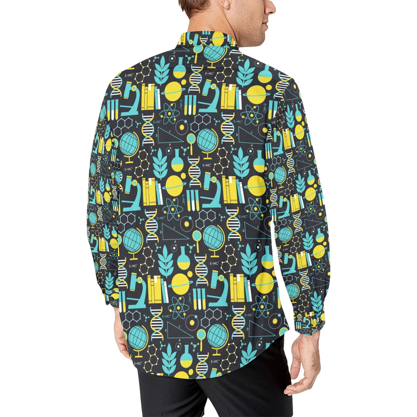 Science Print Design LKS301 Men's Long Sleeve Dress Shirt