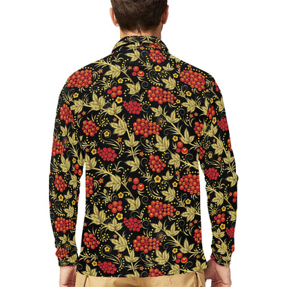 Cranberry Pattern Print Design CB02 Long Sleeve Polo Shirt For Men's