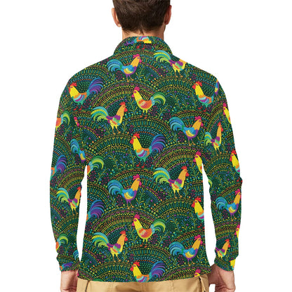 Rooster Pattern Print Design A01 Long Sleeve Polo Shirt For Men's