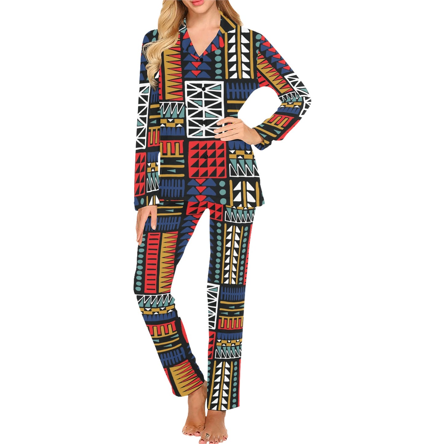 Kente Pattern Print Design 02 Women's Long Pajama Set