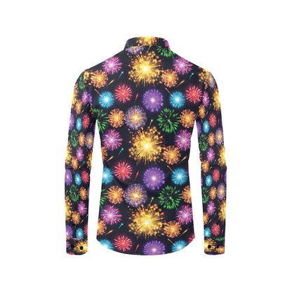 Firework Print Design LKS305 Men's Long Sleeve Dress Shirt