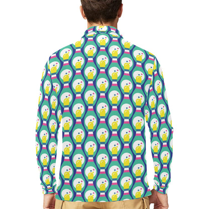 Bowling Pattern Print Design 04 Long Sleeve Polo Shirt For Men's