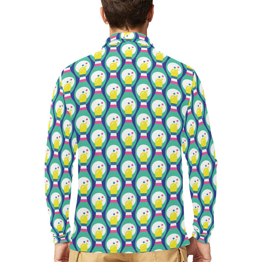 Bowling Pattern Print Design 04 Long Sleeve Polo Shirt For Men's