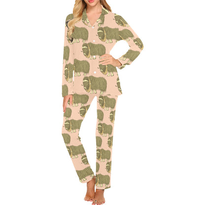 Yak Pattern Print Design 01 Women's Long Pajama Set