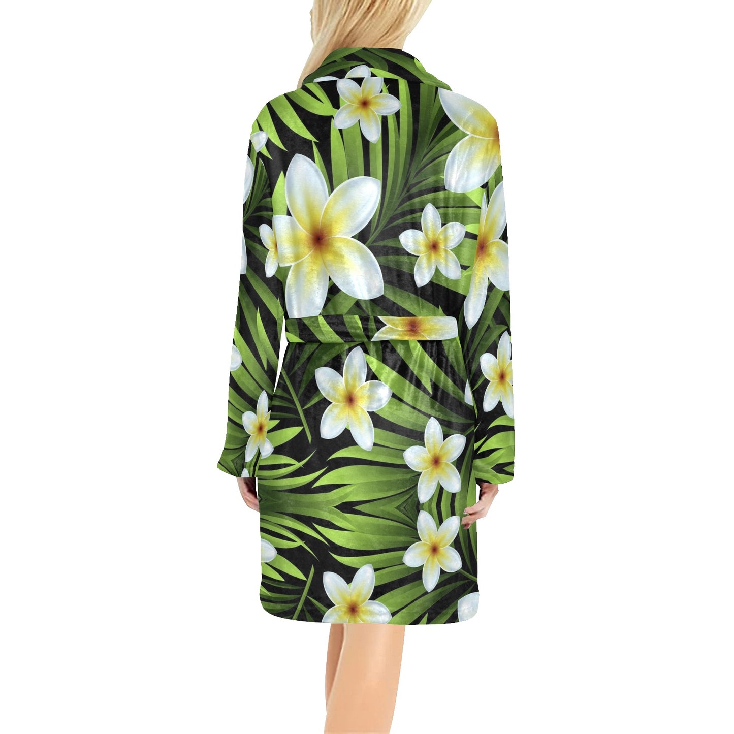 White Plumeria Pattern Print Design PM06 Women's Fleece Robe