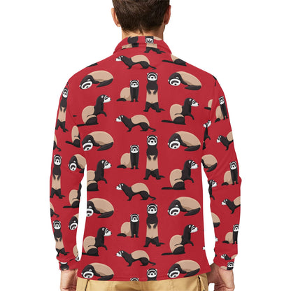 Ferret Pattern Print Design 02 Long Sleeve Polo Shirt For Men's