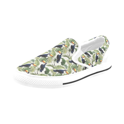 Toucan Print Design LKS308 White Slip Ons Canvas Women's Shoes