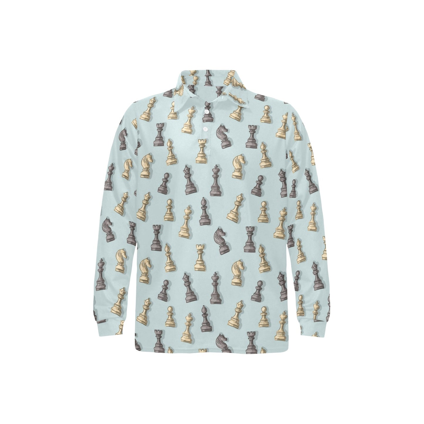 Chess Pattern Print Design 02 Long Sleeve Polo Shirt For Men's