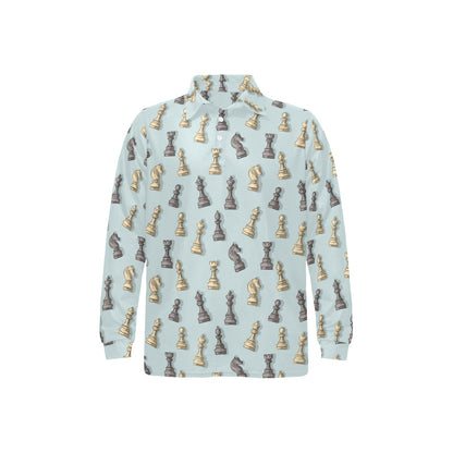 Chess Pattern Print Design 02 Long Sleeve Polo Shirt For Men's