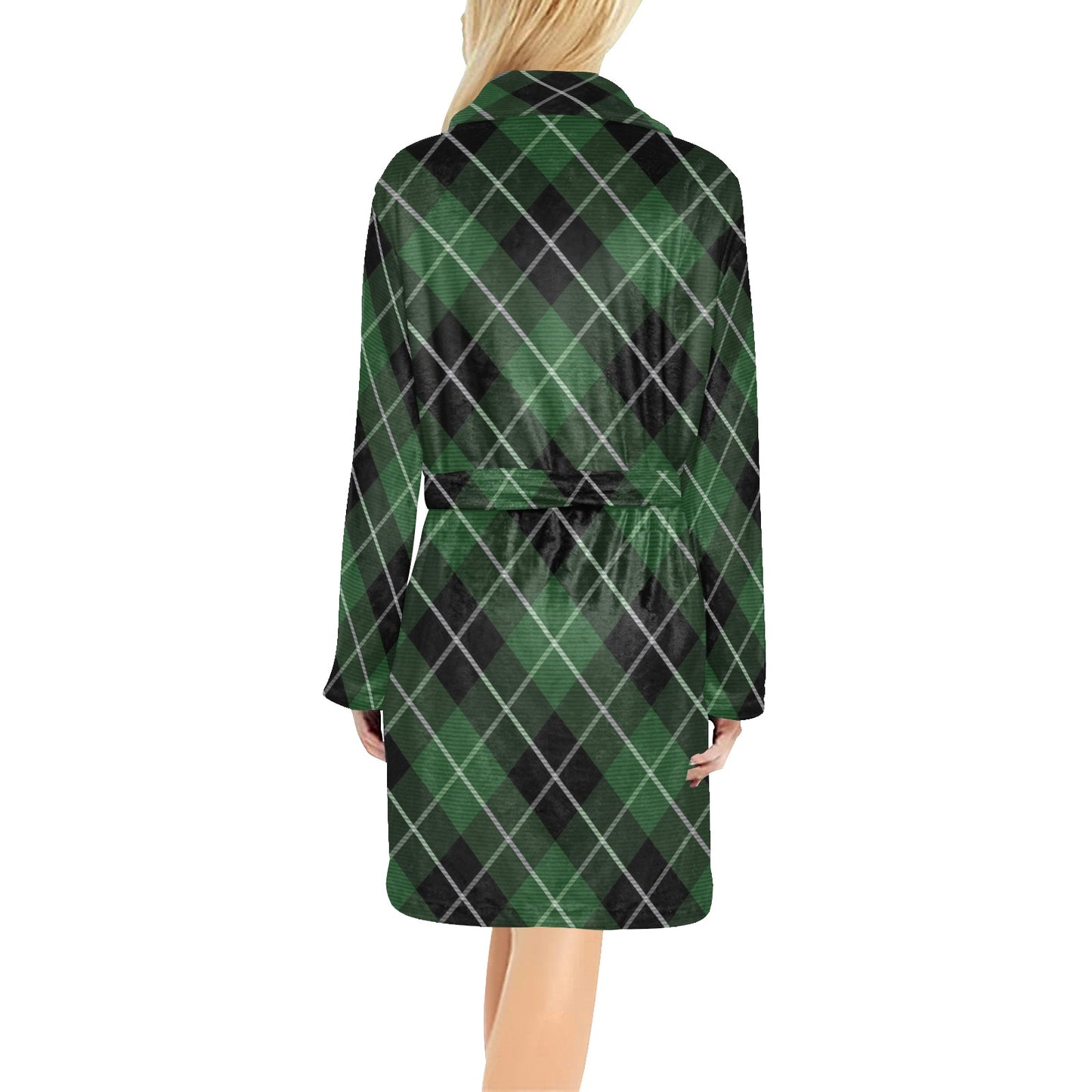 Plaid Green Pattern Print Design A05 Women's Fleece Robe