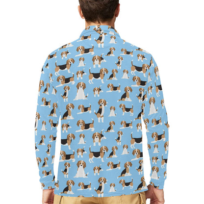 Beagle Pattern Print Design 03 Long Sleeve Polo Shirt For Men's