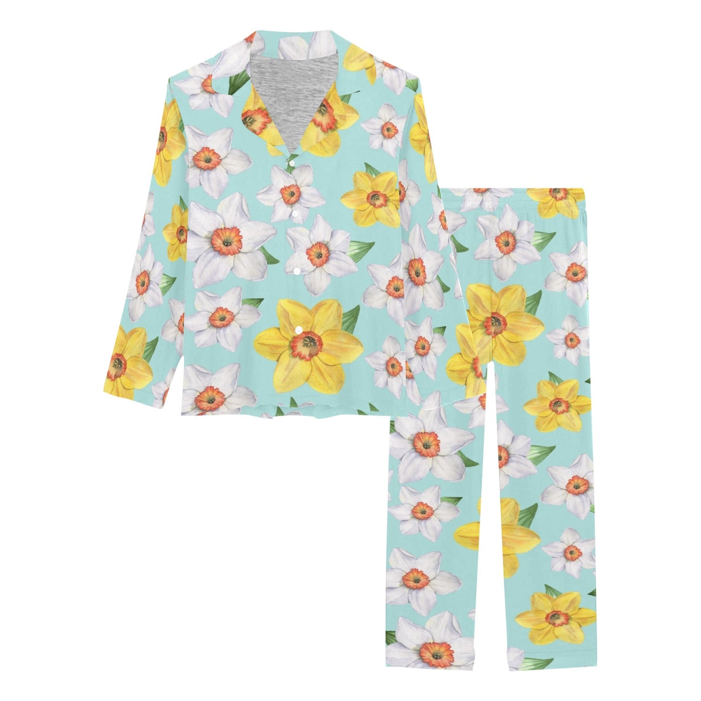 Daffodils Pattern Print Design DF07 Women's Long Pajama Set