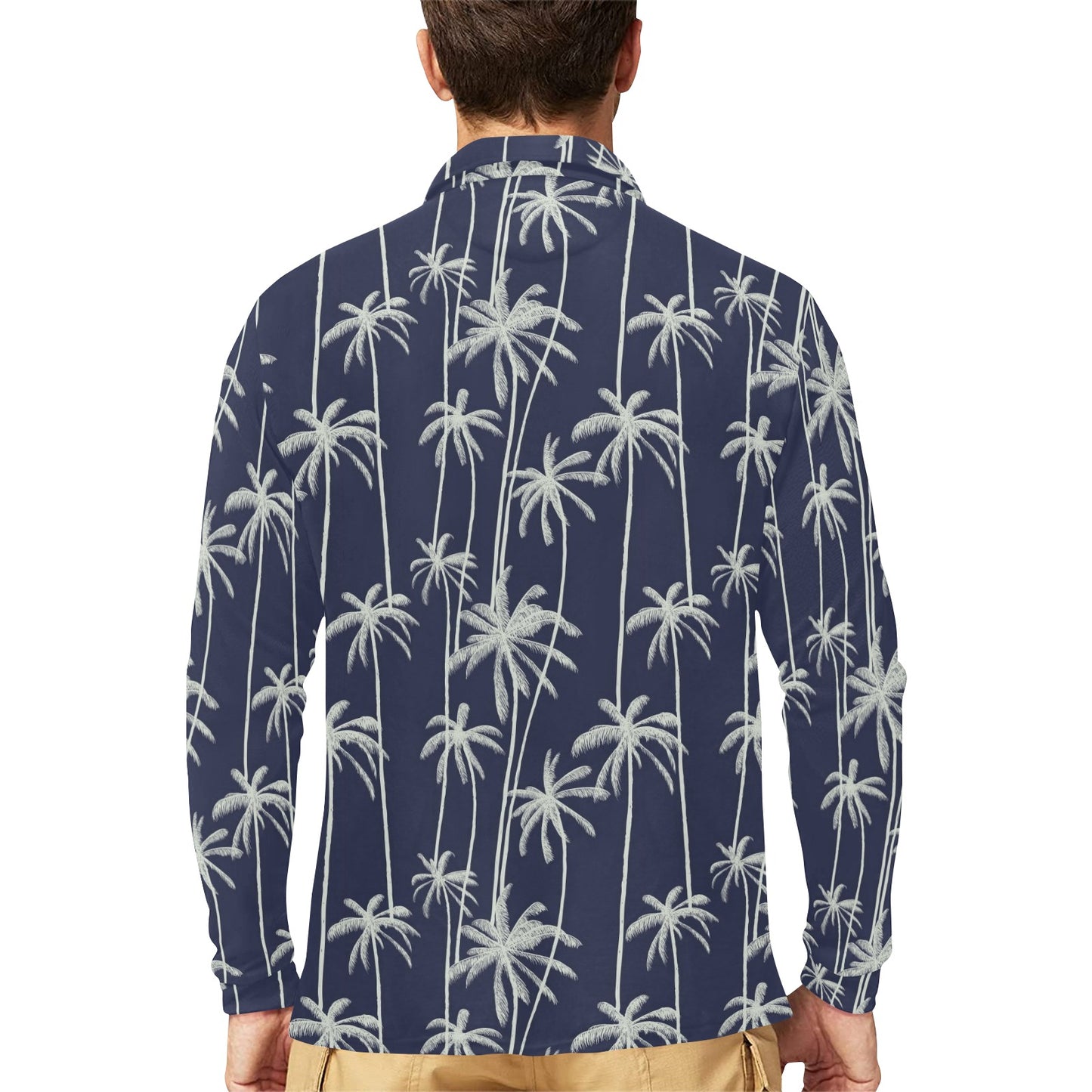 Palm Tree Pattern Print Design PT06 Long Sleeve Polo Shirt For Men's