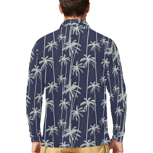 Palm Tree Pattern Print Design PT06 Long Sleeve Polo Shirt For Men's