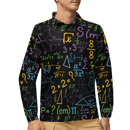 Math Pattern Print Design 03 Long Sleeve Polo Shirt For Men's