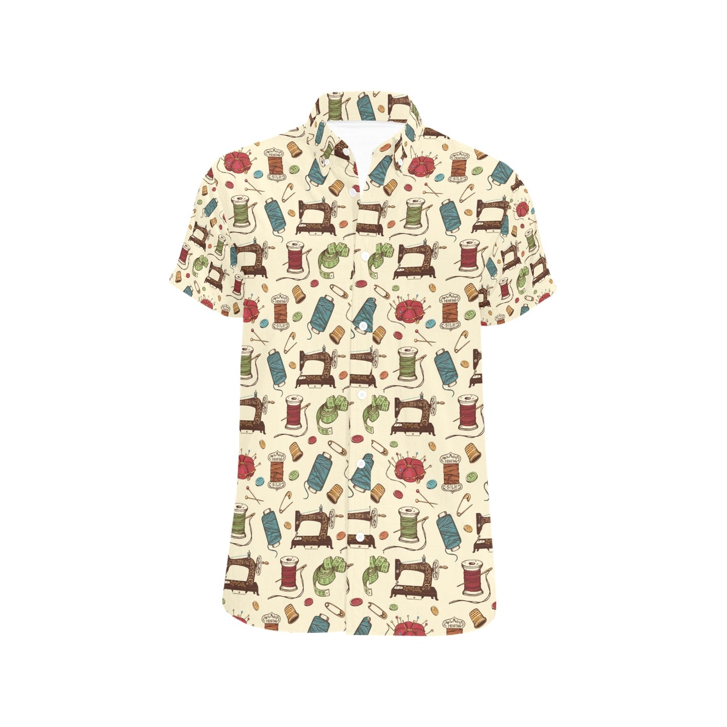 Sewing Equipment Print Design LKS303 Men Short Sleeve Button Up Shirt
