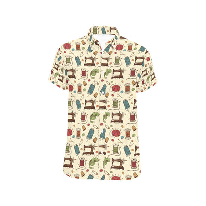 Sewing Equipment Print Design LKS303 Men Short Sleeve Button Up Shirt