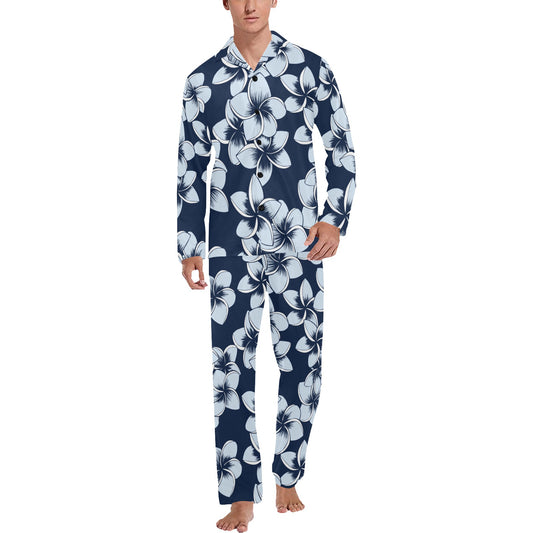 Plumeria Pattern Print Design A02 Men's Long Pajama Set