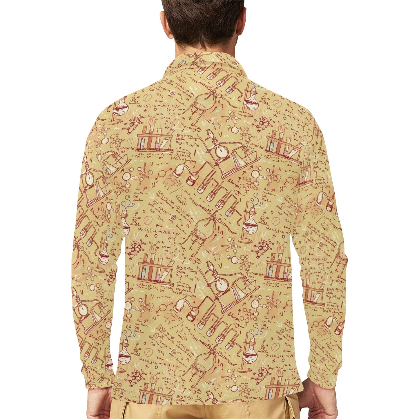 Chemical Pattern Print Design 01 Long Sleeve Polo Shirt For Men's
