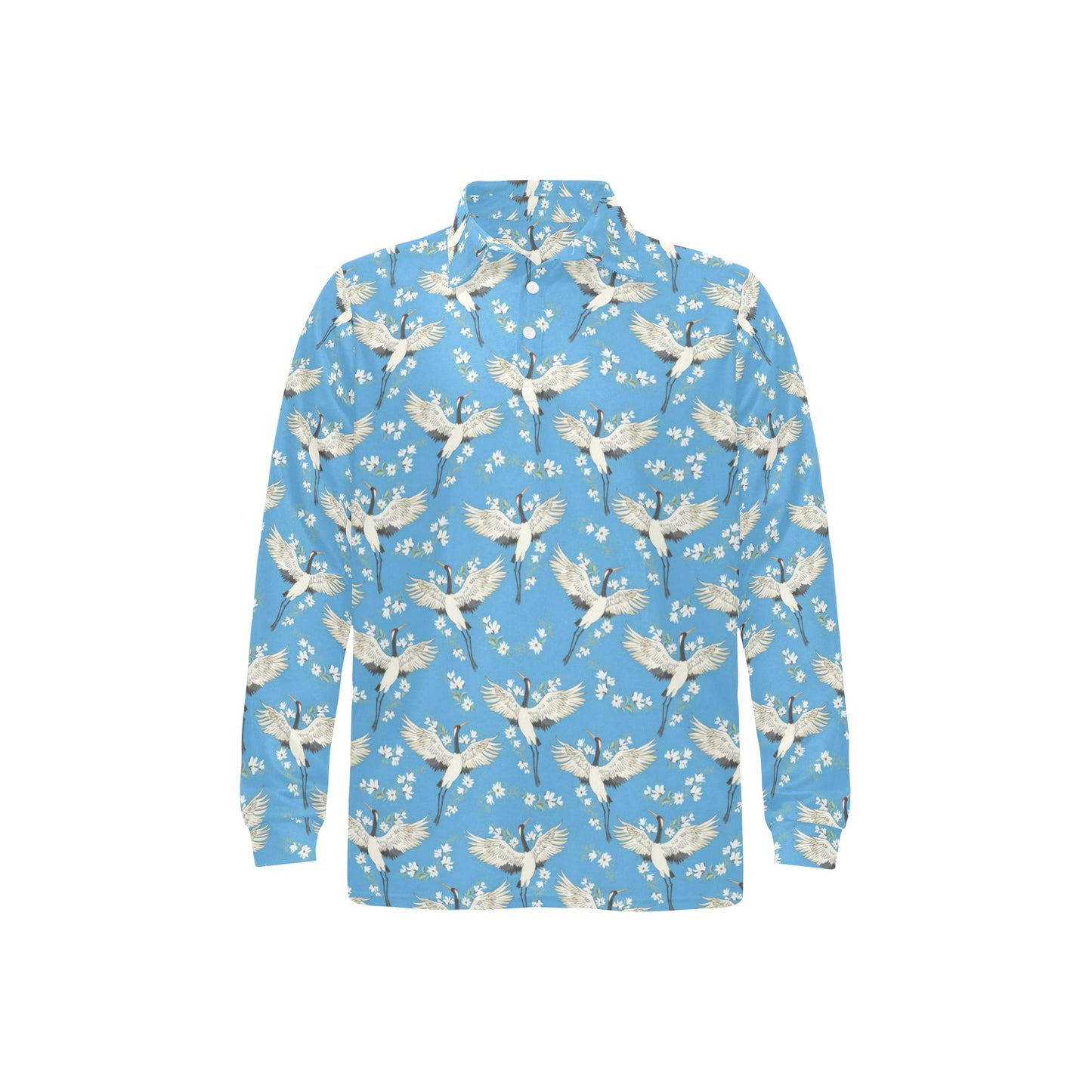 Crane Pattern Print Design 03 Long Sleeve Polo Shirt For Men's