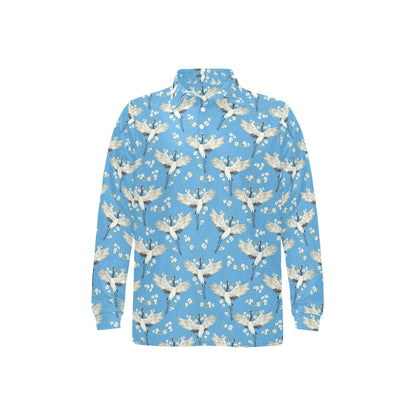 Crane Pattern Print Design 03 Long Sleeve Polo Shirt For Men's