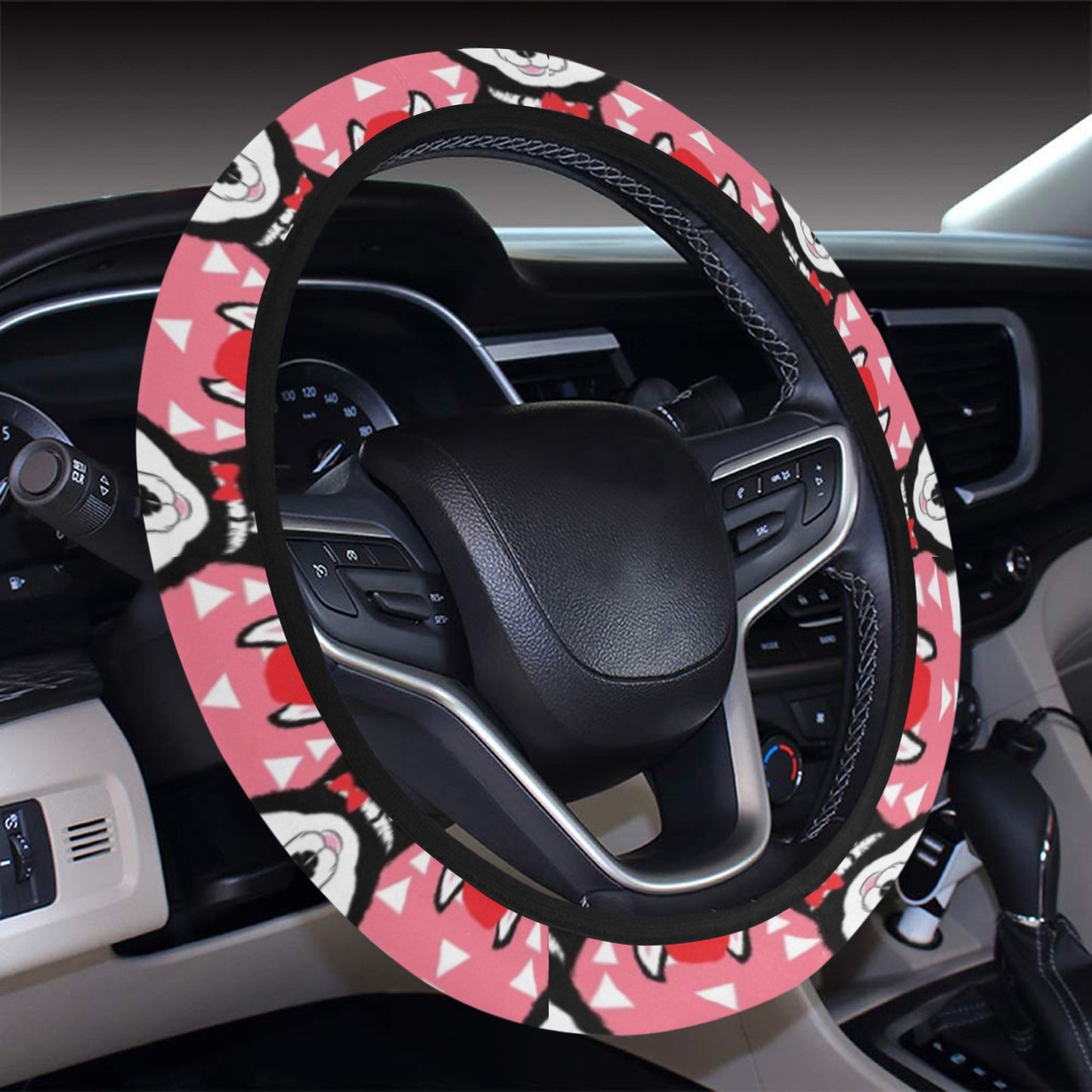 Siberian Huskies Christmas Themed Print Design LKS302 Steering Wheel Cover with Elastic Edge