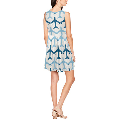 Airplane Pattern Print Design 04 Sleeveless Dress