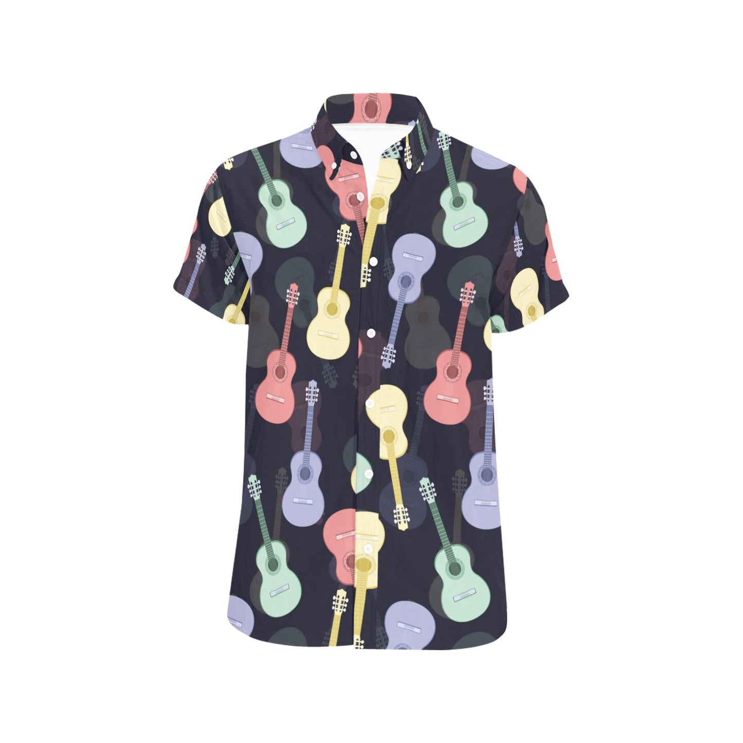 Acoustic Guitar Print Design LKS401 Men Short Sleeve Button Up Shirt