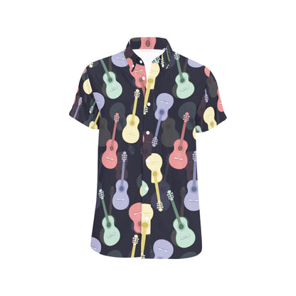 Acoustic Guitar Print Design LKS401 Men Short Sleeve Button Up Shirt