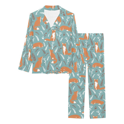 Fox Forest Print Pattern Women's Long Pajama Set