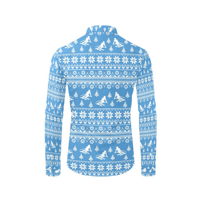 Ski Knit Pattern Print Design LKS302 Men's Long Sleeve Dress Shirt
