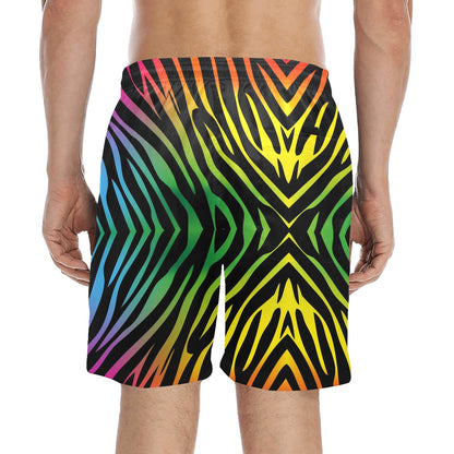 Rainbow Zebra Themed Print Men's Swim Trunks Beach Shorts