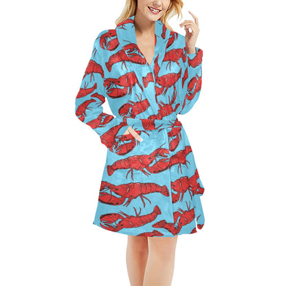 Lobster Red Pattern Print Design 03 Women's Fleece Robe