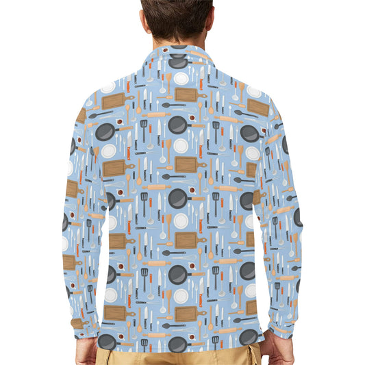 Cooking Kitchen Tools Pattern Print Design 02 Long Sleeve Polo Shirt For Men's