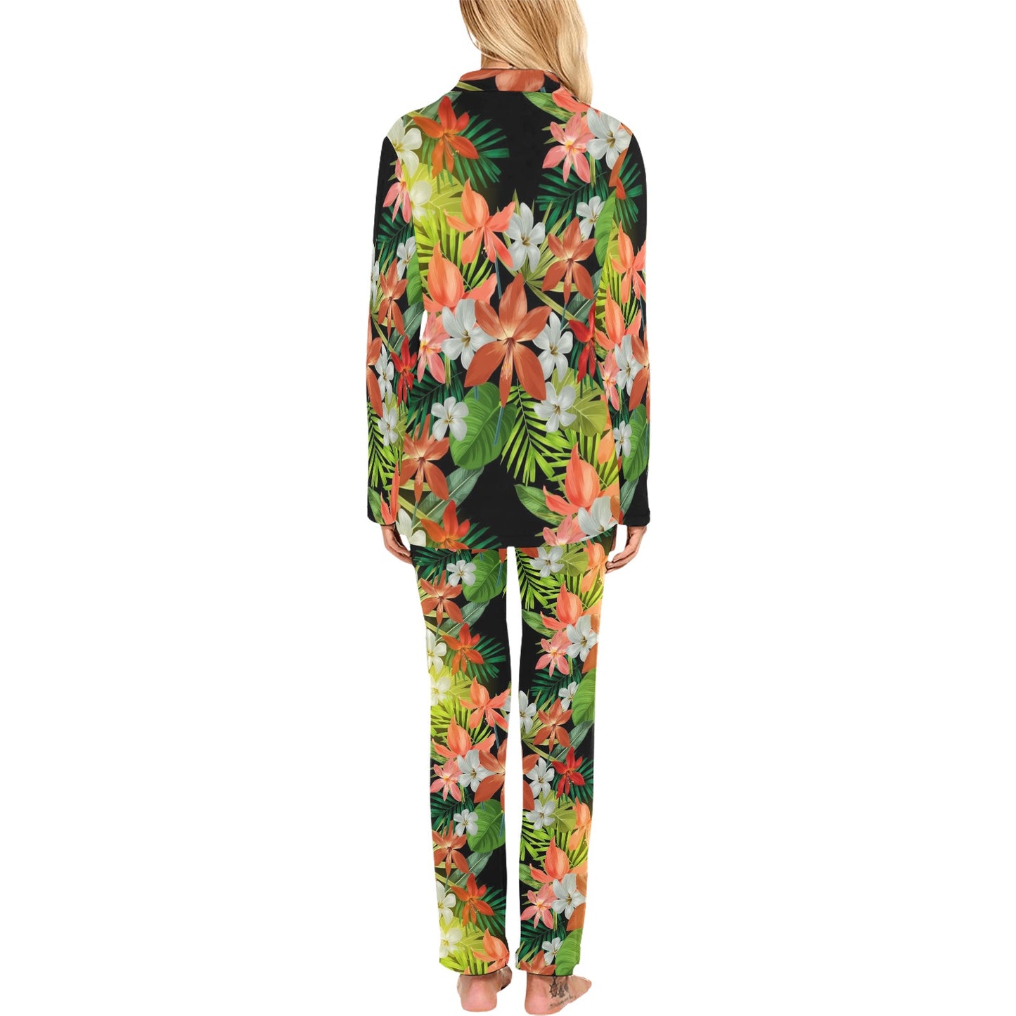 Amaryllis Pattern Print Design AL07 Women's Long Pajama Set