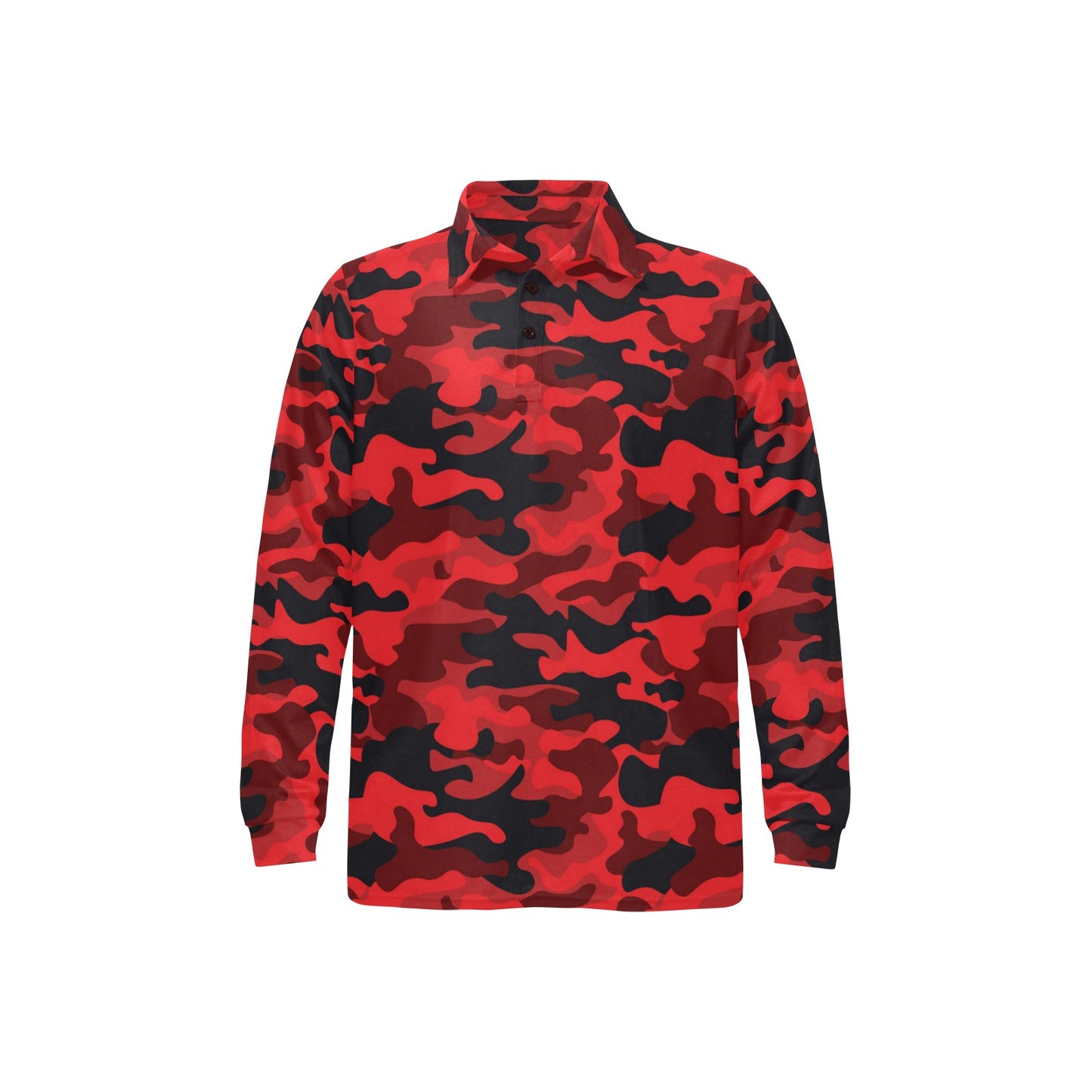 Camo Red Pattern Print Design 03 Long Sleeve Polo Shirt For Men's