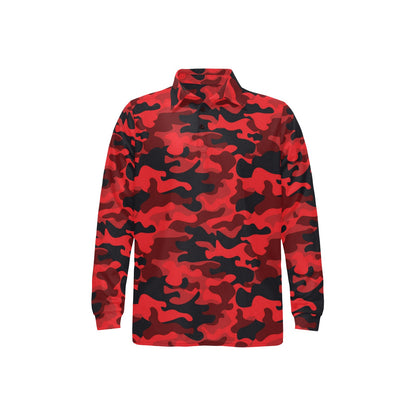 Camo Red Pattern Print Design 03 Long Sleeve Polo Shirt For Men's