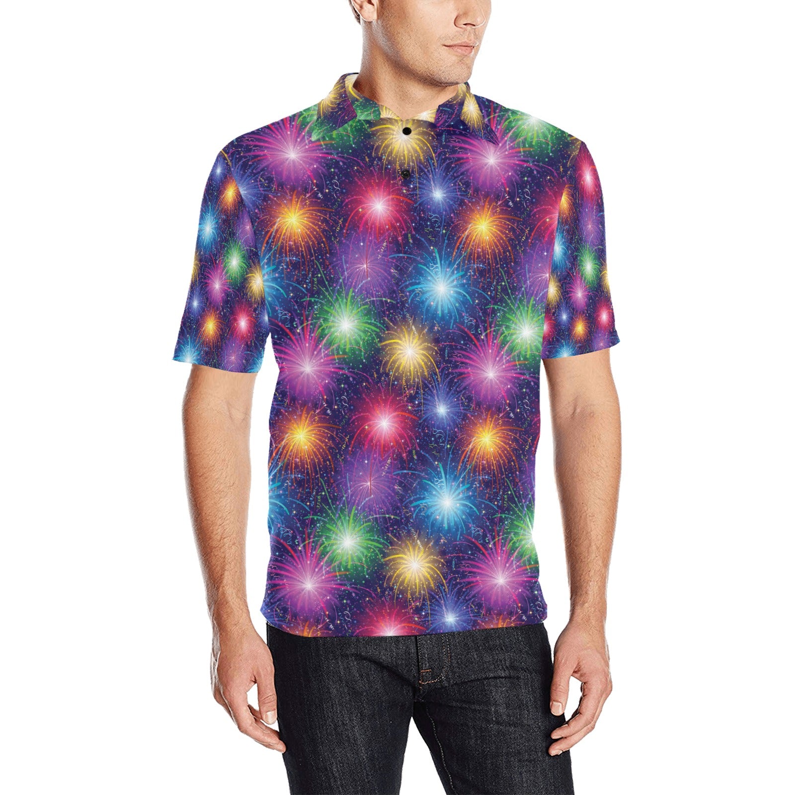 Firework Colorful Print Design LKS301 Men Polo Shirt